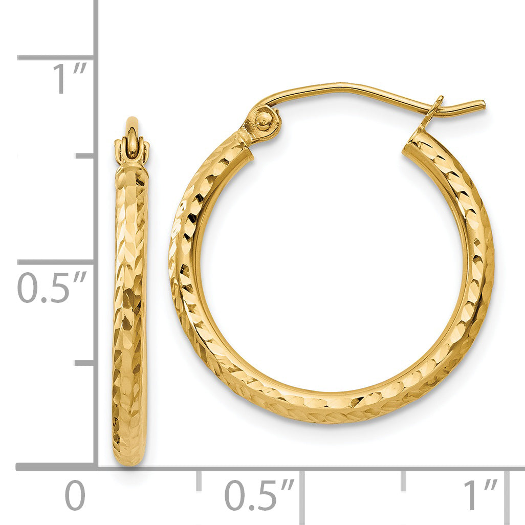 14K Gelbgold Diamantiert 2mm Rund Röhre Creolen
