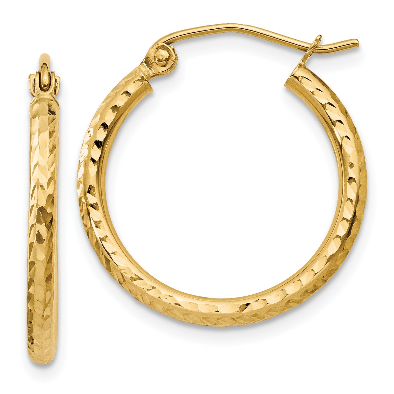 14K Gelbgold Diamantiert 2mm Rund Röhre Creolen