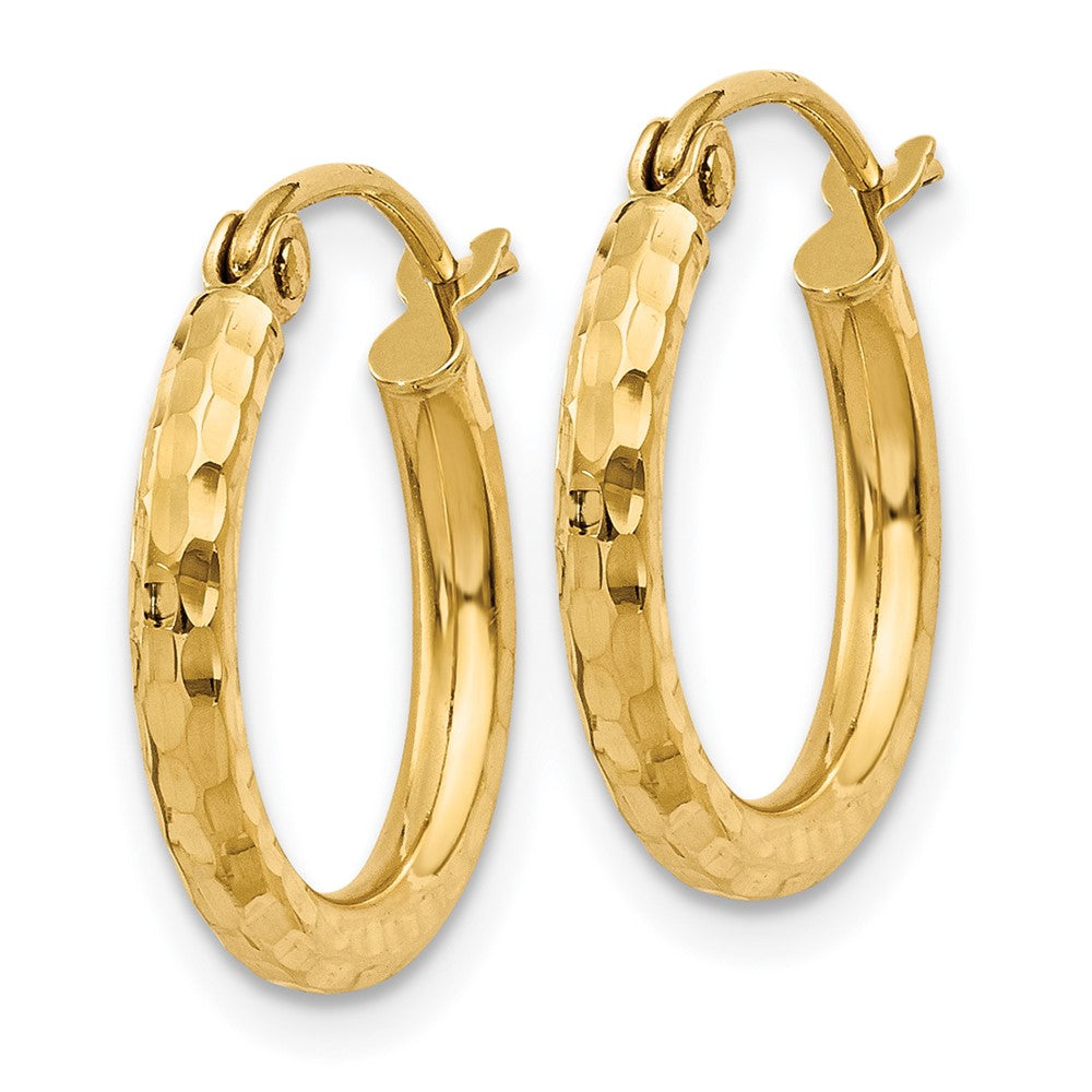 14K Gelbgold Diamantiert 2mm Rund Röhre Creolen