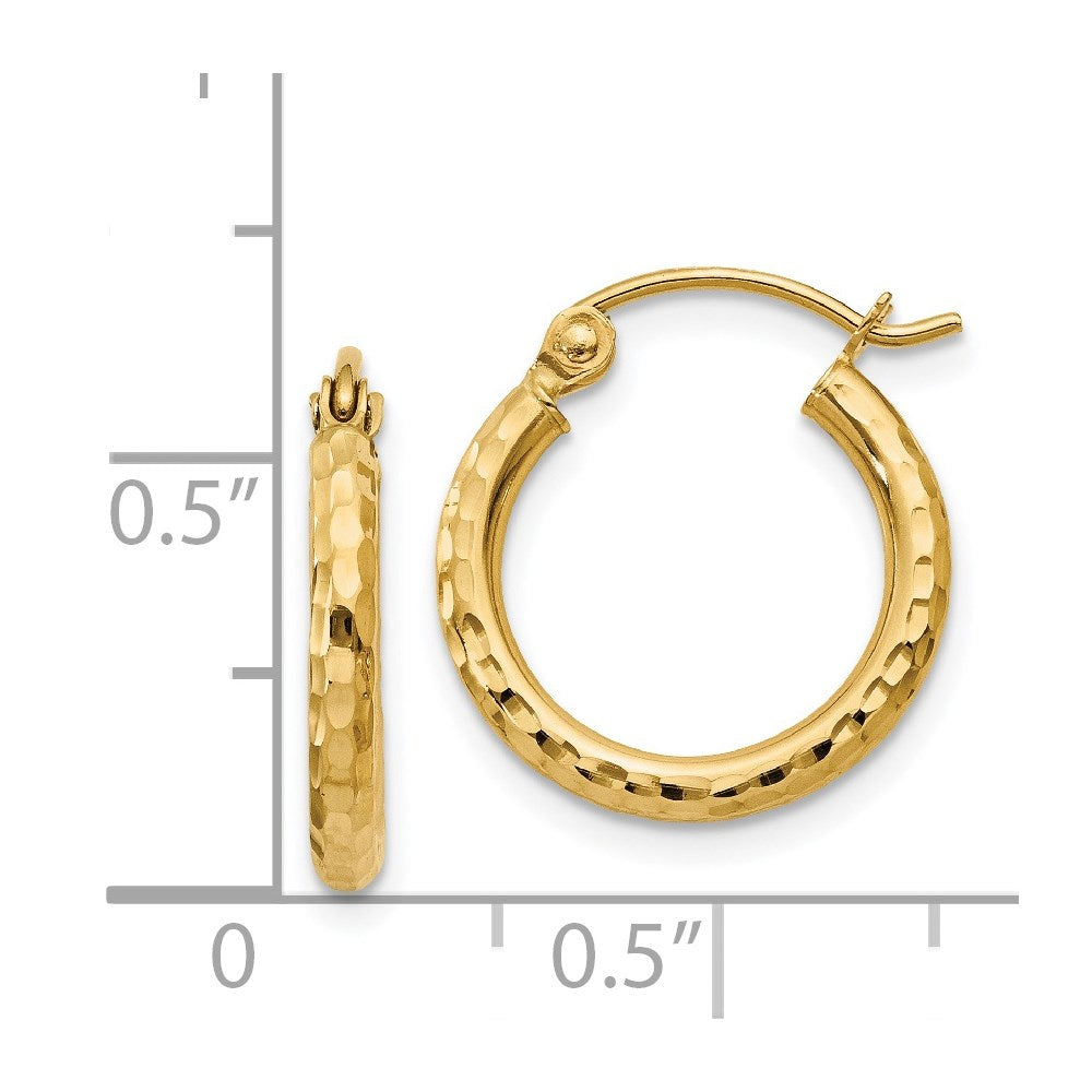14K Gelbgold Diamantiert 2mm Rund Röhre Creolen