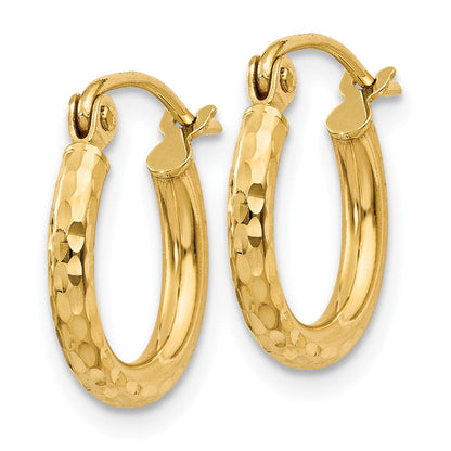 14K Gelbgold Diamantiert 2mm Rund Röhre Creolen
