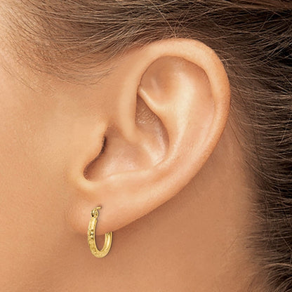 14K Gelbgold Diamantiert 2mm Rund Röhre Creolen