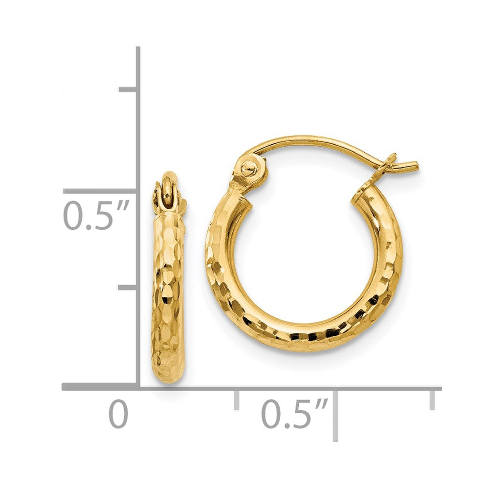14K Gelbgold Diamantiert 2mm Rund Röhre Creolen