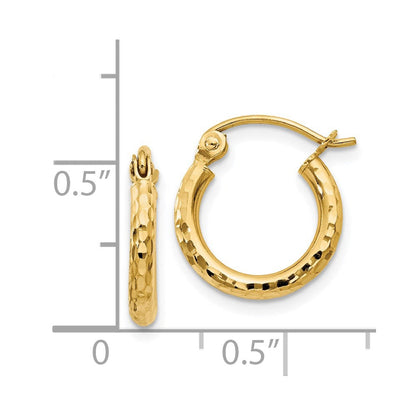 14K Gelbgold Diamantiert 2mm Rund Röhre Creolen