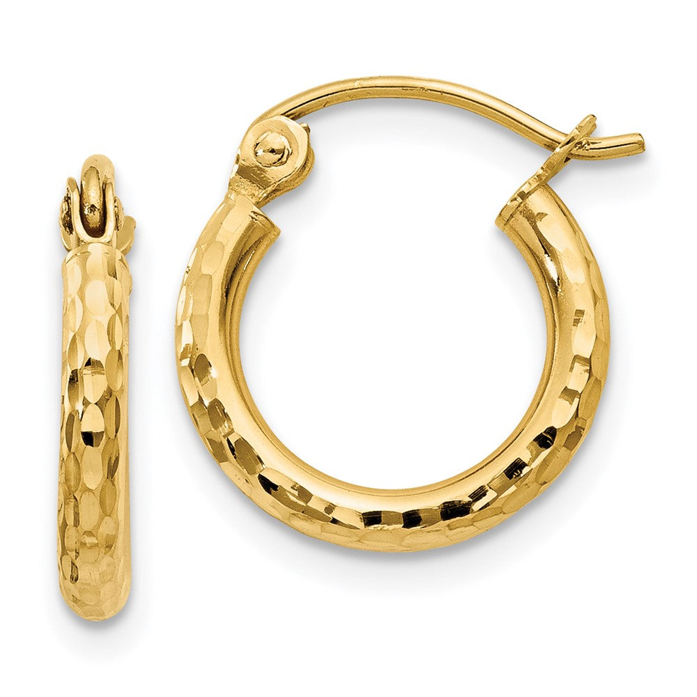 14K Gelbgold Diamantiert 2mm Rund Röhre Creolen