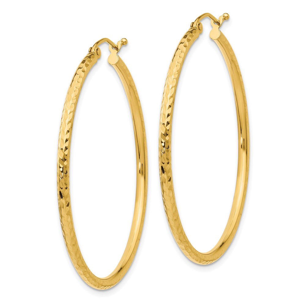 14K Gelbgold Diamantiert 2mm Rund Röhre Creolen