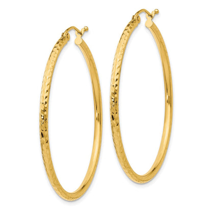 14K Gelbgold Diamantiert 2mm Rund Röhre Creolen