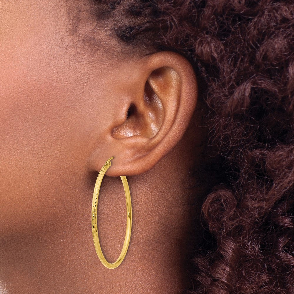 14K Gelbgold Diamantiert 2mm Rund Röhre Creolen