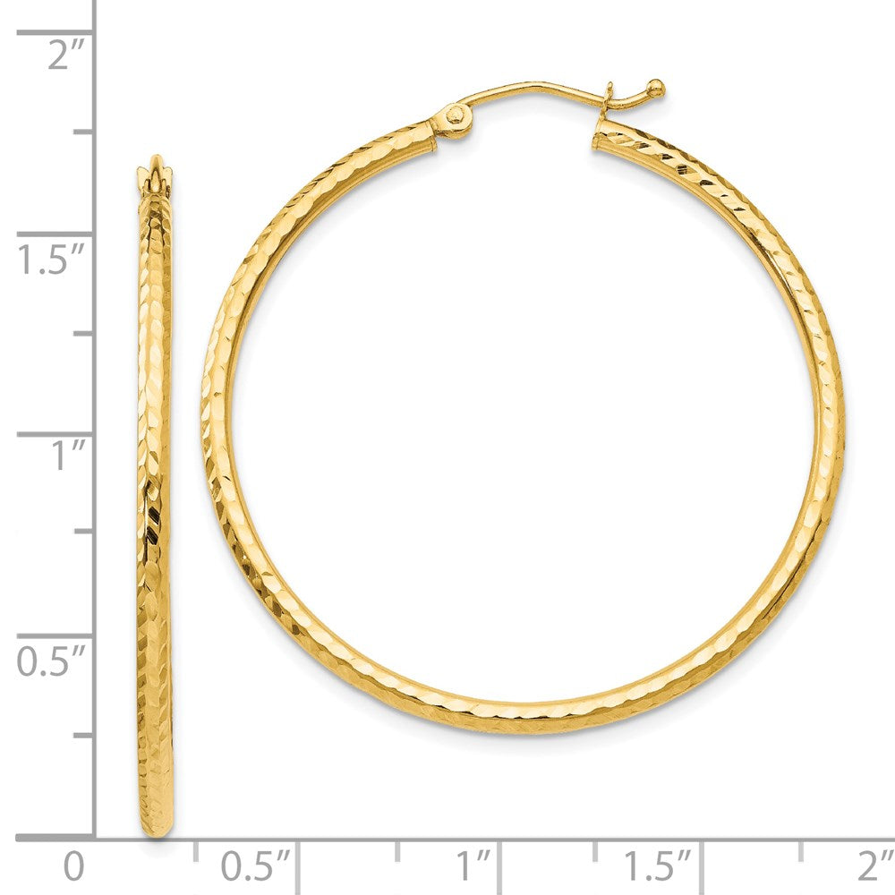 14K Gelbgold Diamantiert 2mm Rund Röhre Creolen