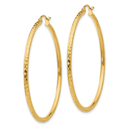 14K Gelbgold Diamantiert 2mm Rund Röhre Creolen
