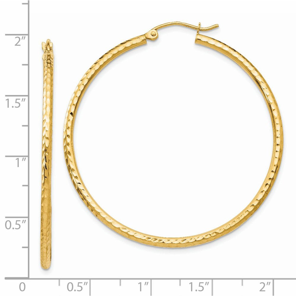 14K Gelbgold Diamantiert 2mm Rund Röhre Creolen