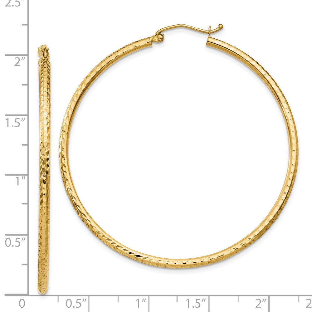 14K Gelbgold Diamantiert 2mm Rund Röhre Creolen