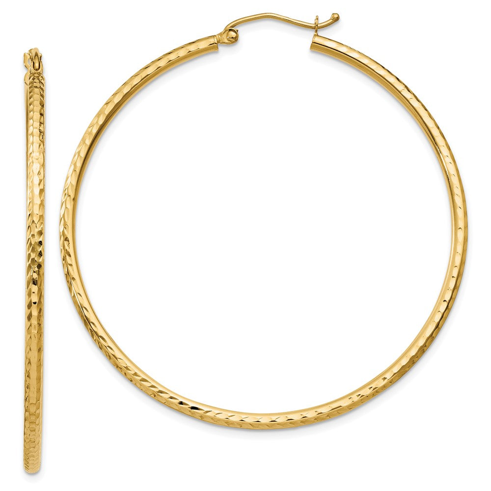 14K Gelbgold Diamantiert 2mm Rund Röhre Creolen