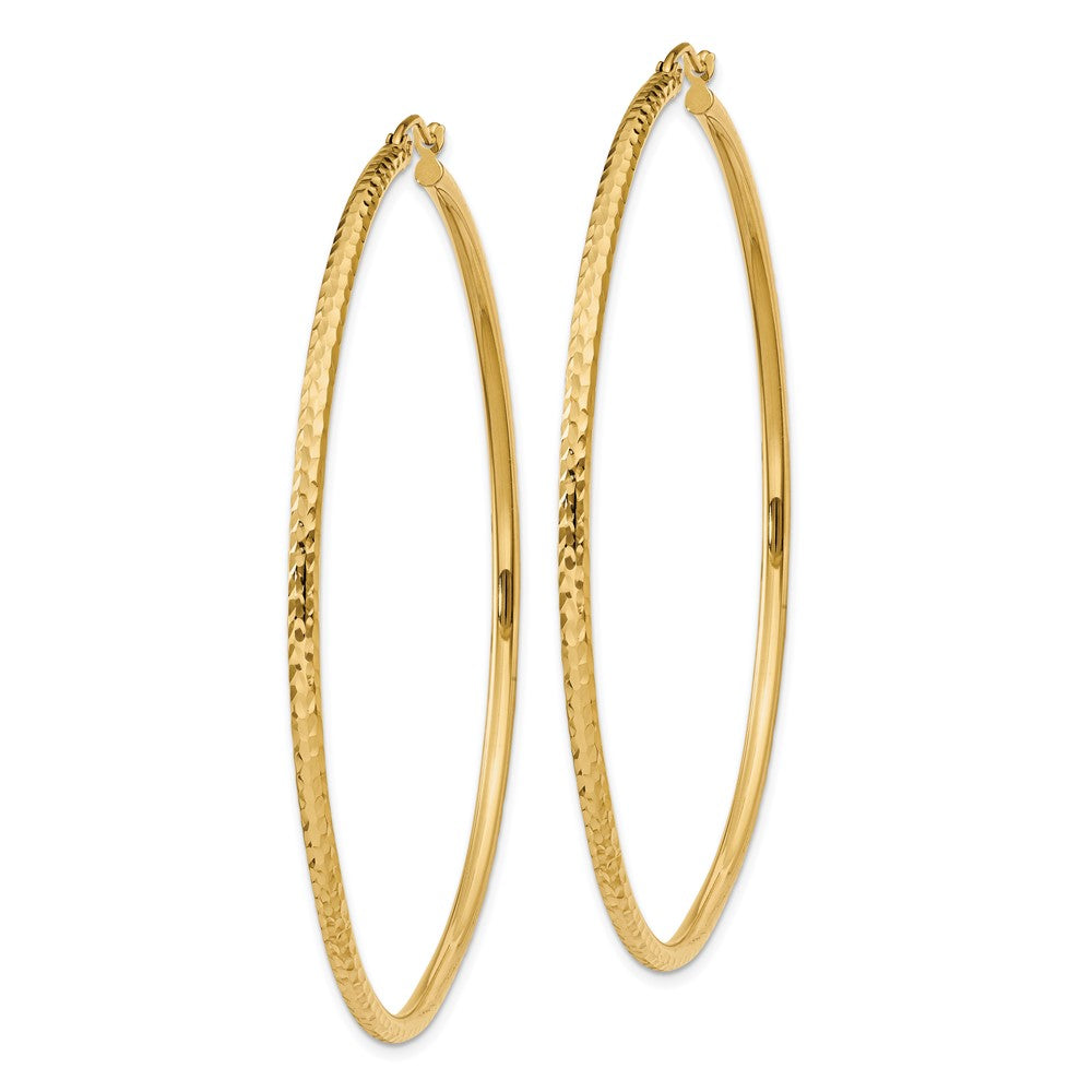 14K Gelbgold Diamantiert 2mm Rund Röhre Creolen