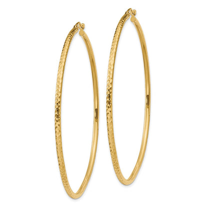 14K Gelbgold Diamantiert 2mm Rund Röhre Creolen