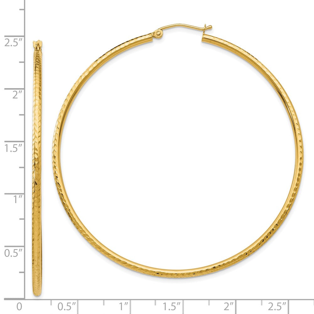 14K Gelbgold Diamantiert 2mm Rund Röhre Creolen