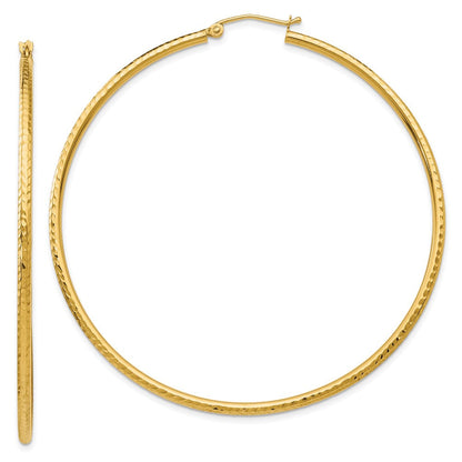 14K Gelbgold Diamantiert 2mm Rund Röhre Creolen