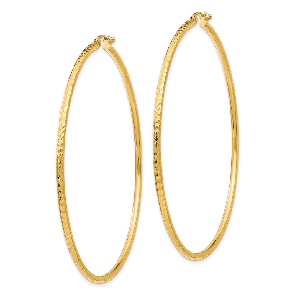 14K Gelbgold Diamantiert 2mm Rund Röhre Creolen