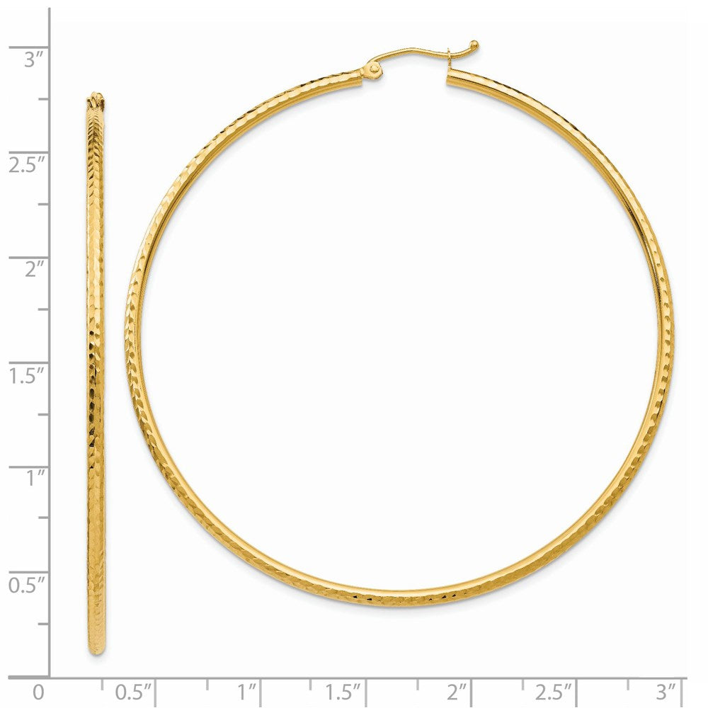 14K Gelbgold Diamantiert 2mm Rund Röhre Creolen