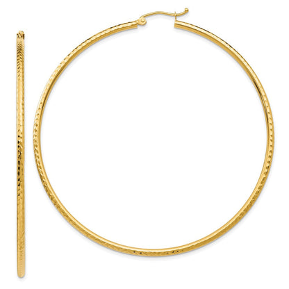 14K Gelbgold Diamantiert 2mm Rund Röhre Creolen