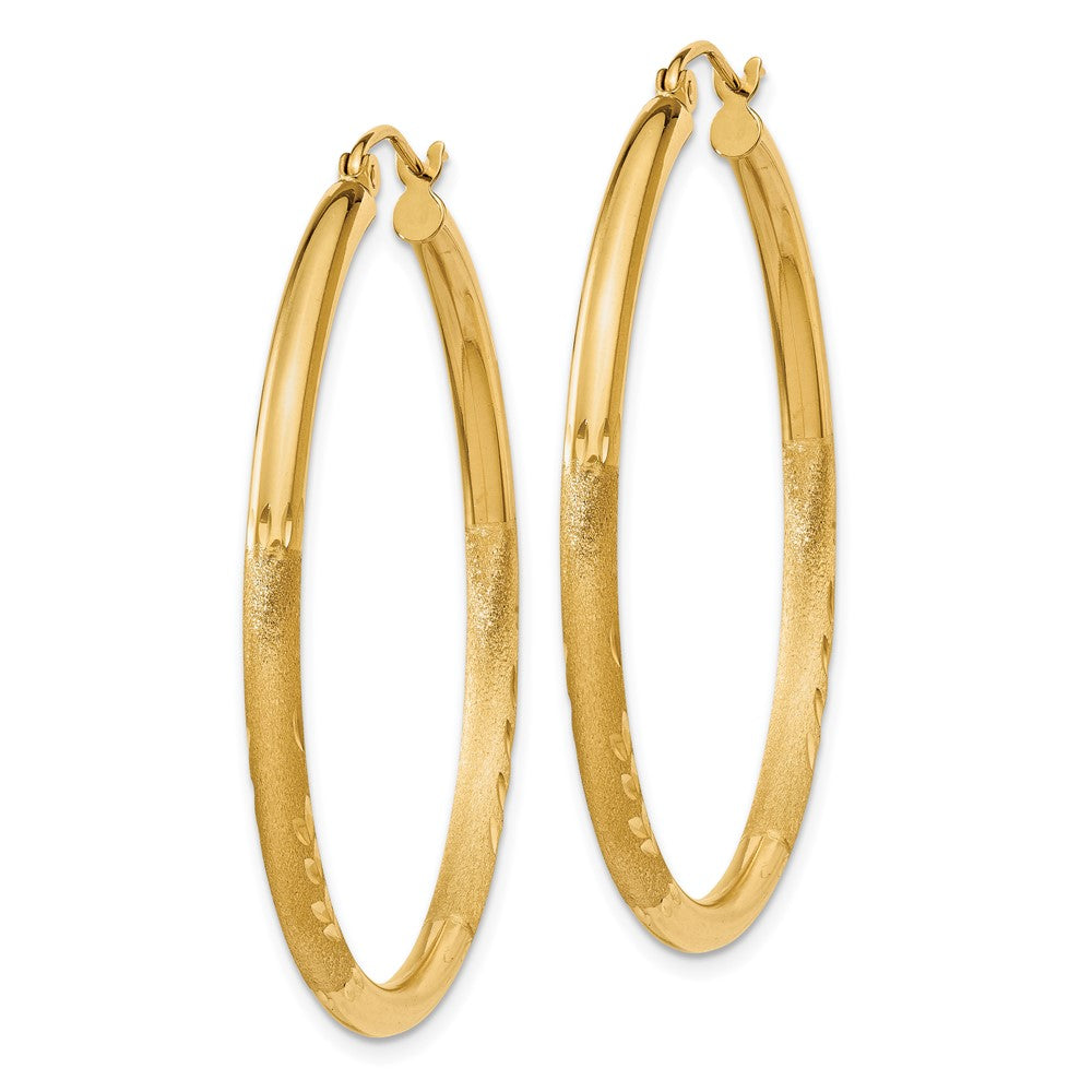 14K Gelbgold Satiniert und Diamantiert 2.5mm Rund Creolen