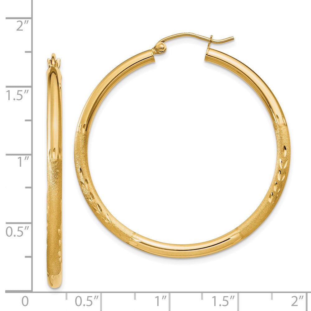 14K Gelbgold Satiniert und Diamantiert 2.5mm Rund Creolen