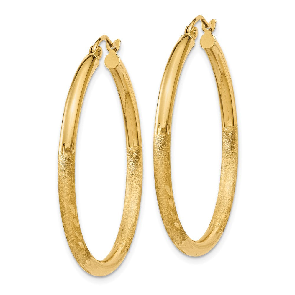 14K Gelbgold Satiniert & Diamantiert 2.5mm Rund Creolen