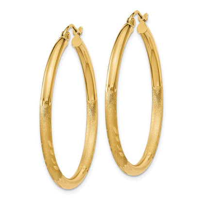 14K Gelbgold Satiniert & Diamantiert 2.5mm Rund Creolen