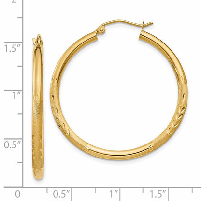 14K Gelbgold Satiniert & Diamantiert 2.5mm Rund Creolen