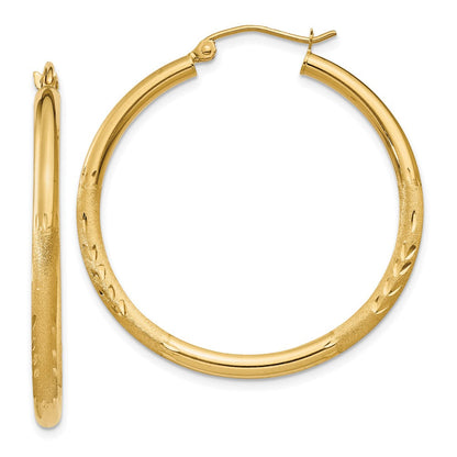 14K Gelbgold Satiniert & Diamantiert 2.5mm Rund Creolen