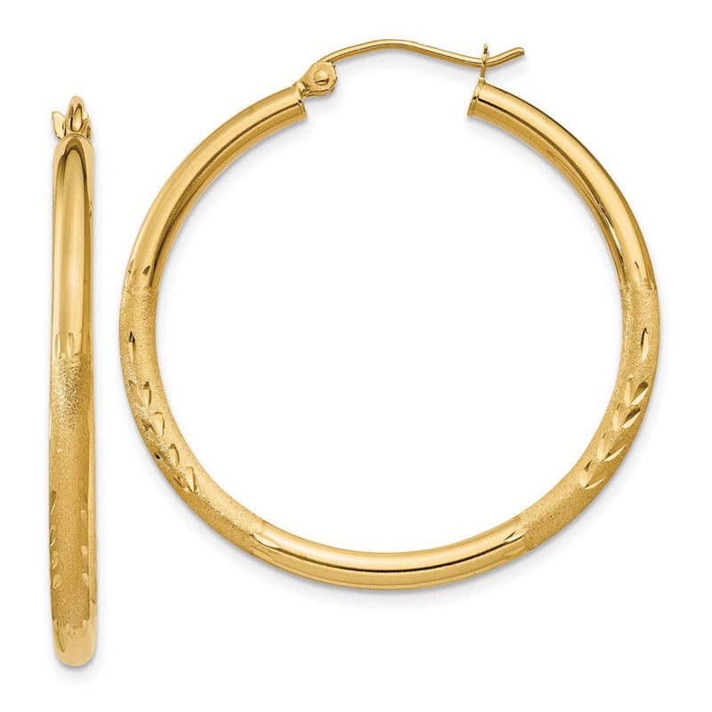 14K Gelbgold Satiniert & Diamantiert 2.5mm Rund Creolen