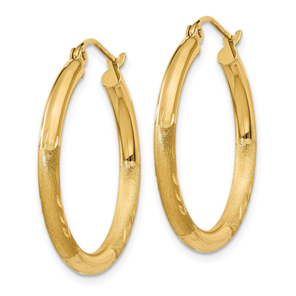 14K Gelbgold Satiniert und Diamantiert 2.5mm Rund Creolen