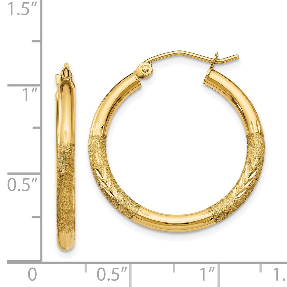 14K Gelbgold Satiniert und Diamantiert 2.5mm Rund Creolen