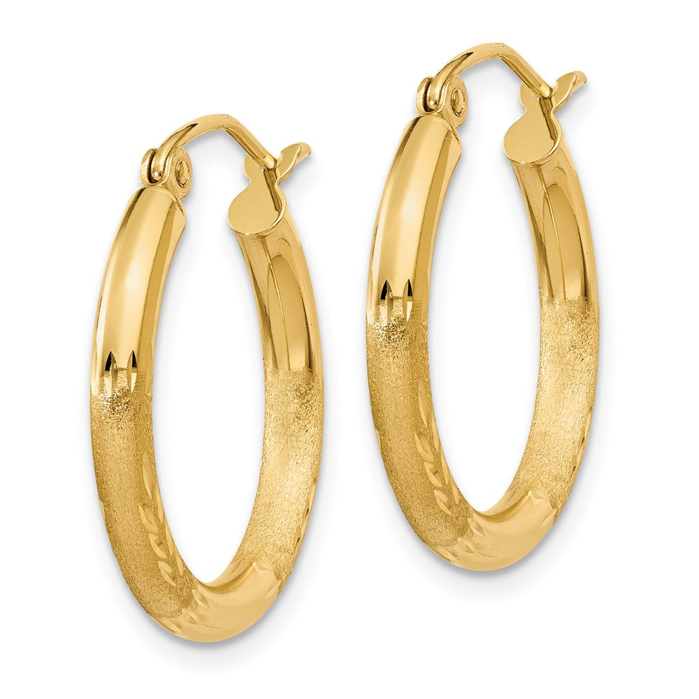 14K Gelbgold Satiniert und Diamantiert 2.5mm Rund Creolen
