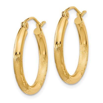 14K Gelbgold Satiniert und Diamantiert 2.5mm Rund Creolen