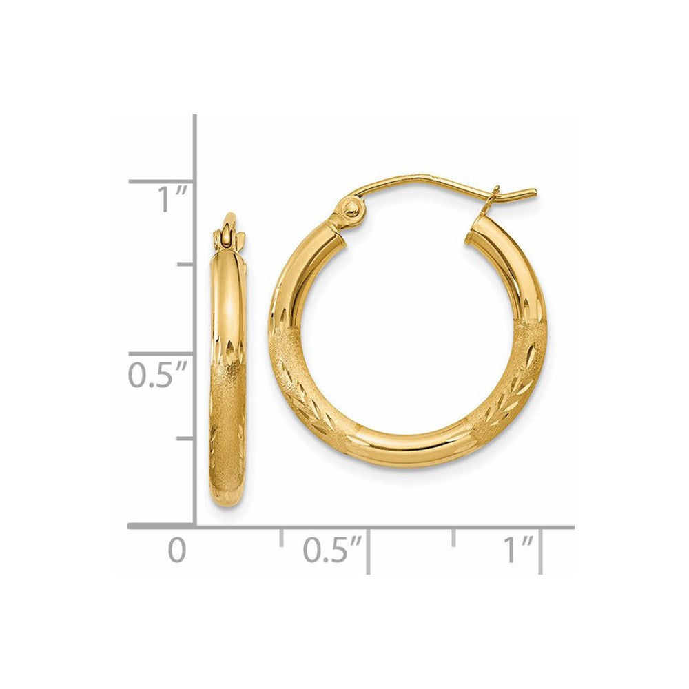 14K Gelbgold Satiniert und Diamantiert 2.5mm Rund Creolen