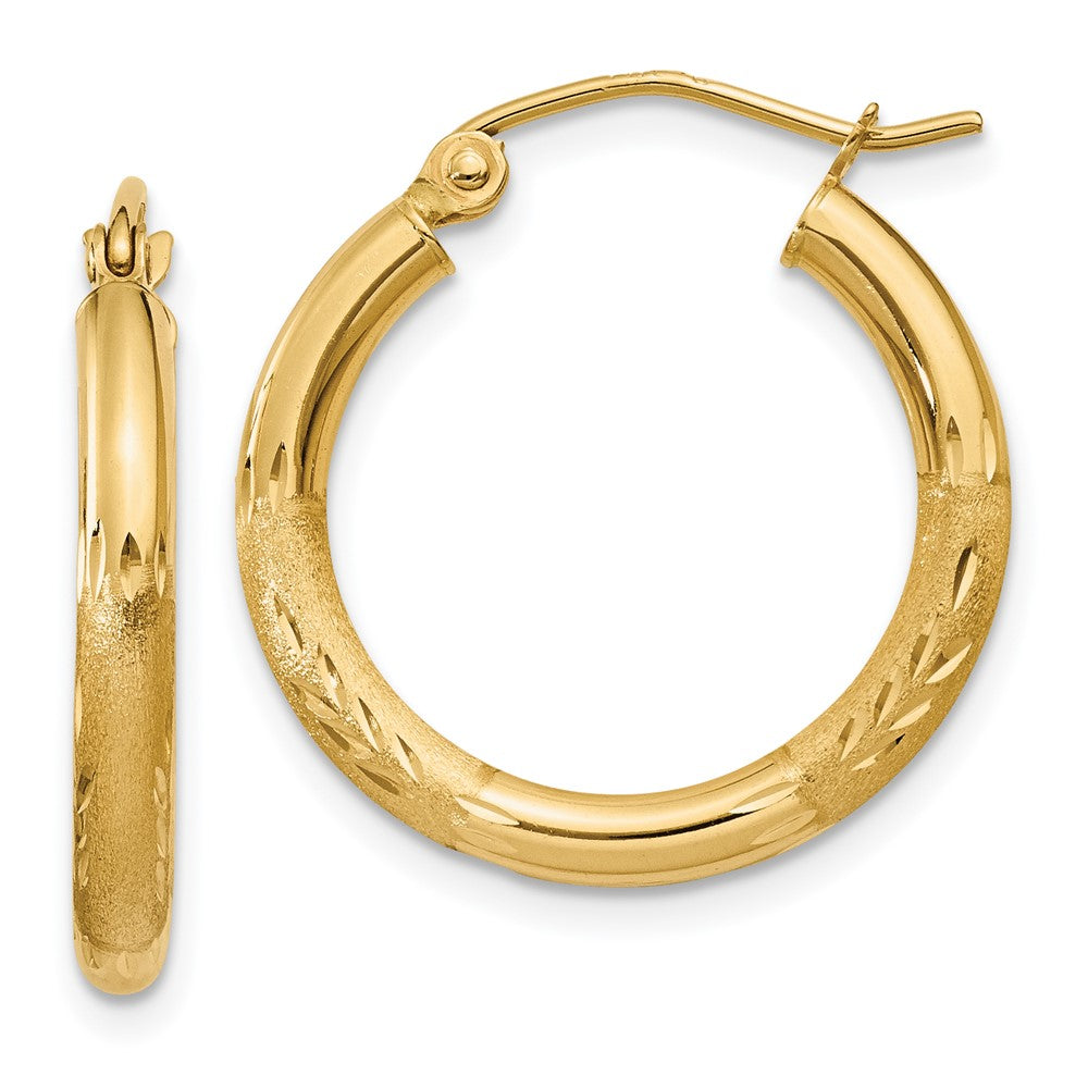 14K Gelbgold Satiniert und Diamantiert 2.5mm Rund Creolen