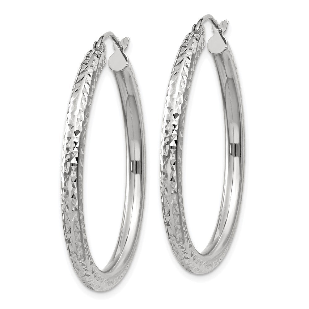 14K Weißgold Diamantiert 3mm Rund Creolen