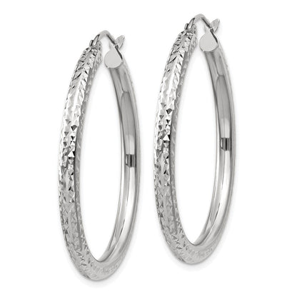 14K Weißgold Diamantiert 3mm Rund Creolen