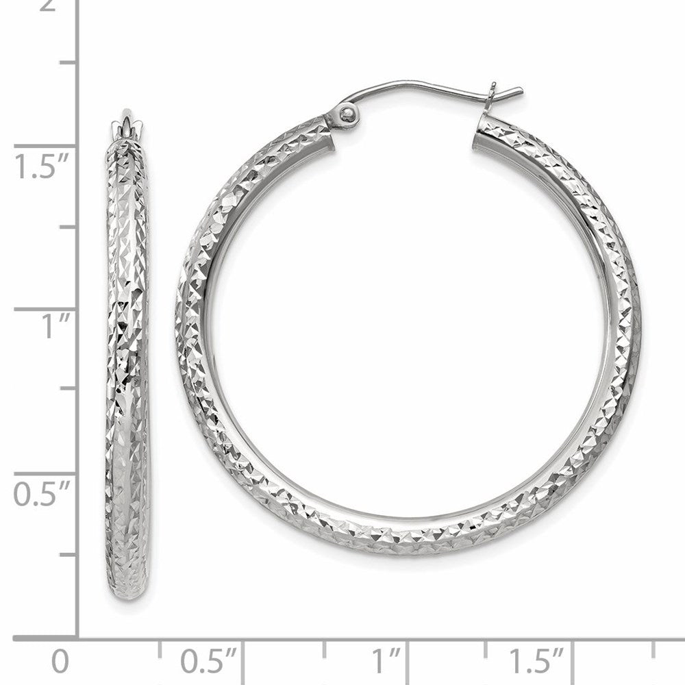 14K Weißgold Diamantiert 3mm Rund Creolen