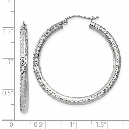 14K Weißgold Diamantiert 3mm Rund Creolen