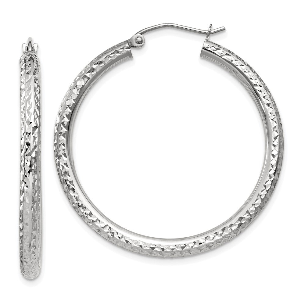 14K Weißgold Diamantiert 3mm Rund Creolen