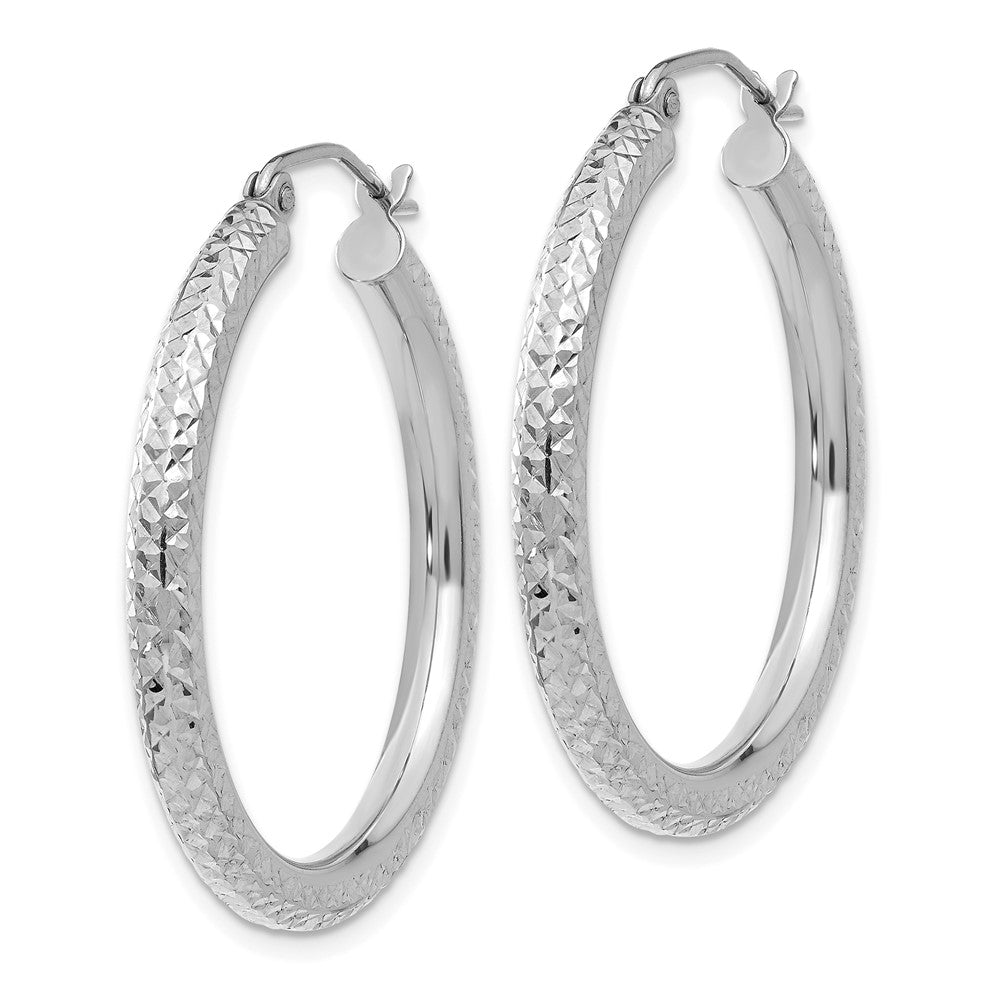 14K Weißgold Diamantiert 3mm Rund Creolen