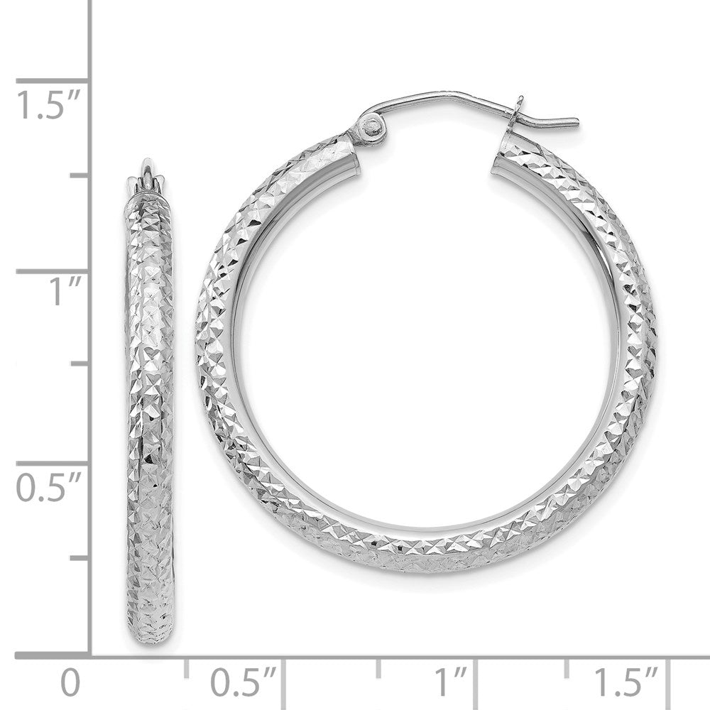 14K Weißgold Diamantiert 3mm Rund Creolen