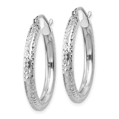 14K Weißgold Diamantiert 3mm Rund Creolen