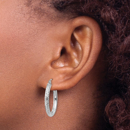 14K Weißgold Diamantiert 3mm Rund Creolen