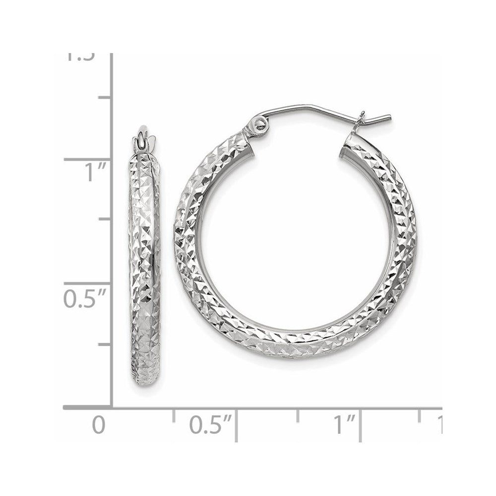 14K Weißgold Diamantiert 3mm Rund Creolen