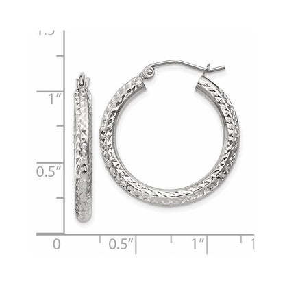 14K Weißgold Diamantiert 3mm Rund Creolen