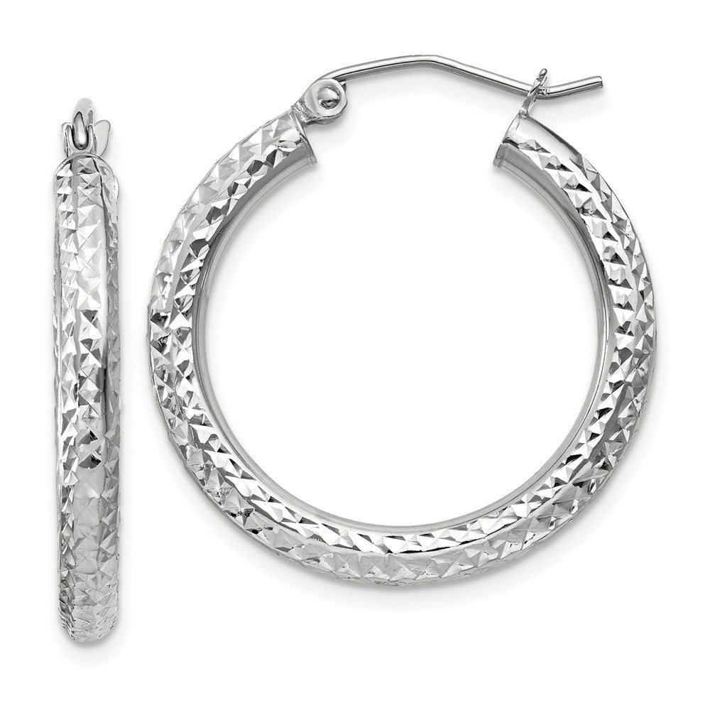 14K Weißgold Diamantiert 3mm Rund Creolen