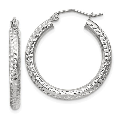 14K Weißgold Diamantiert 3mm Rund Creolen